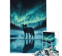 Puzzle pour Adolescents 1000 pièces Loup sous Aurore boréale Activités Amusantes à la Maison Décoration intérieure Jeu Pratique pour Les 14 Ans et Plus (50x75cm)