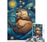 Puzzle pour Adolescents 1000 pièces Loutre Nuit étoilée Puzzle Adulte Décoration Murale Défi Difficile Cadeaux Uniques d'anniversaire et de Noël (Dimensions 38x26cm)