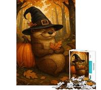 Puzzle pour Adolescents 1000 pièces Loutre Sorcière avec Citrouille en Automne Activités Amusantes à la Maison pour Toute la Famille Jeux familiaux pour Les 14 Ans et Plus (38x26cm)