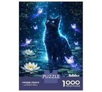 Puzzle pour Adolescents 1000 Pièces Magical Black Cat in A Lotus Pond Puzzle pour Adultes, Jouet, Décoration Murale, Amusant Et Humoristique, Idéal comme Cadeau 70x50cm/1000pcs