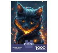 Puzzle pour Adolescents 1000 Pièces Magical Grey Cat Glowing Puzzles pour Adultes Jeu Familial Anti-Stress Interaction Parent-Enfant 70x50cm/1000pcs