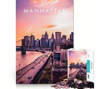 Puzzle pour Adolescents 1000 pièces Manhattan US Découpe exacte Jeu Casse-tête Cadeau Temps de Jeu Calme Cadeau Artistique de Noël (38x52cm)
