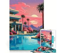 Puzzle pour Adolescents 1000 pièces Manoir Tropical Pixel Art Découpe serrée Amusant Résolution de problèmes Détente Décoration de Noël (38x52cm)