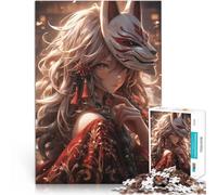 Puzzle pour Adolescents 1000 pièces Masque Kitsune Anime Girl pour Le Jeu éducatif Challenge Toy Jeu de défi Unique 75x50cm