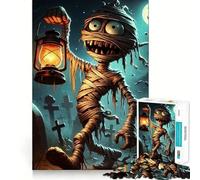 Puzzle pour Adolescents 1000 pièces Momie de Dessin animé avec Lanterne dans Un cimetière Découpe serrée Jeu de réflexion Amusant et créatif Détente Cadeau Artistique de Noël (38x52cm)