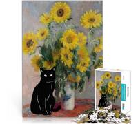 Puzzle pour Adolescents 1000 pièces Monet Iris Chat Séjour Anti-Stress pour Tuer Le Temps avec Affiche et Feuille de Questions correspondantes 52x38cm
