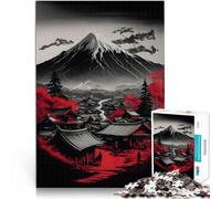 Puzzle pour Adolescents 1000 pièces Monture Fuji Rouge Noir Gris Soulagement du Stress Cadeau d'anniversaire, Cadeaux, décoration Murale 75x50cm