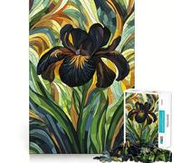 Puzzle pour Adolescents 1000 pièces Mosaïque de Fleurs d'iris Noirs,Assemblage sans Couture,Jeu créatif,Temps de détente,Cadeau de décoration de Noël (38x52cm)