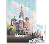 Puzzle pour Adolescents 1000 pièces Moscou, Russie︰ Illustration de la cathédrale Saint-Basile Jeu Stimulant, défi Difficile, Dimensions 38x52cm