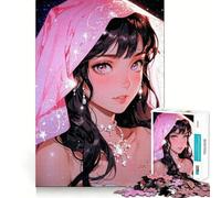 Puzzle pour Adolescents 1000 pièces,Motif Fille Anime avec Voile Rose,Bords Nets,Jeu de Concentration idéal,Cadeau Parfait pour des Moments de détente,Illustration de Noël (38x26cm)