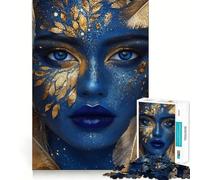 Puzzle pour Adolescents 1000 pièces,Motif Visage Bleu et Or,Assemblage sans Couture,Jeu créatif,Divertissement pour Les Moments de détente,Cadeau de Noël (38x52cm)