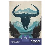 Puzzle pour Adolescents 1000 Pièces Mountain Bull Skull Puzzle pour Adultes Jeu De Réflexion Décoration Murale Cadeau Anti-Stress 38x26cm/1000pcs