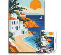 Puzzle pour Adolescents 1000 pièces Navigation paisible sur la côte méditerranéenne Illustration Minimaliste d'art de Voyage Casse-tête Jeux familiaux Décoration intérieure Cadeau d'anniversaire