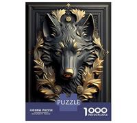 Puzzle pour Adolescents 1000 Pièces Noble Golden Wolf Art Deco Puzzles pour Adultes Jeu Manuel Améliore La Mémoire Interaction Parent-Enfant 38x26cm/1000pcs