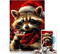 Puzzle pour Adolescents 1000 pièces Noël Cool avec Un Raton Laveur Jeux éducatifs Jouets DIY Décoration Parfaite 38x52cm