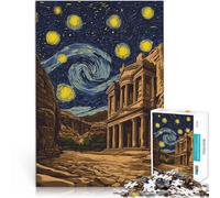 Puzzle pour Adolescents 1000 pièces Nuit étoilée à Petra, Jordanie Assemblage du modèle avec Affiche et Feuille de Questions correspondantes 75x50cm