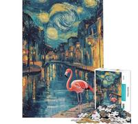 Puzzle pour Adolescents 1000 pièces Nuit étoilée Flamant Rose Puzzle pour Adolescents Jeu Manuel Décoration Murale Difficile et Stimulant (Dimensions 38x26cm)