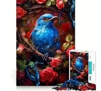 Puzzle pour adolescents 1000 pièces Oiseau bleu Rose rouge Bordure artistique de qualité supérieure,Jeu de concentration,Divertissement pendant les moments de détente,Cadeau artistique de Noël 50x75cm
