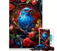 Puzzle pour adolescents 1000 pièces Oiseau bleu Rose rouge Bordure décorative de qualité supérieure,Jeu de concentration,Divertissement pendant les moments de détente,Cadeau artistique de Noël 38x52cm