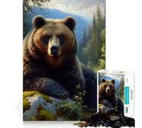 Puzzle pour Adolescents 1000 pièces Ours Brun dans la forêt Casse-tête logique Amusant et précis Jeu de détente et de Divertissement Cadeau Artistique de Noël (50x75cm)