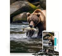 Puzzle pour Adolescents 1000 pièces Ours Brun Grizzly Nature Jeu d'articulation serrée Jouet de Jeu cognitif Facile à Jouer et Amusant Décoration de Noël Cadeau (38x26cm)