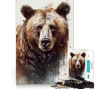 Puzzle pour Adolescents 1000 pièces Ours Brun Portrait Aquarelle Jeu d'articulation serrée Jeu cognitif Jouet Facile à divertir Décoration de Noël Cadeau (50x75cm)