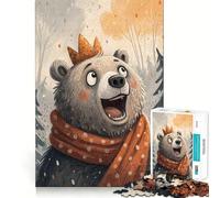 Puzzle pour Adolescents 1000 pièces Ours de Dessin animé avec Couronne et écharpe Bords impeccables Jeu de réflexion Amusant Cadeau Moments de détente Décoration Murale de Noël (38x52cm)