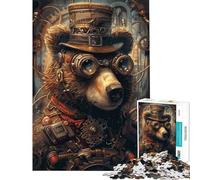 Puzzle pour Adolescents 1000 pièces Ours Steampunk Animal Puzzle pour Adultes Jeu de détente Assemblage de Motifs Cadeau Unique d'anniversaire et de Noël (Taille 75x50cm)