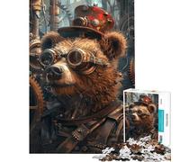 Puzzle pour Adolescents 1000 pièces Ours Steampunk Animaux Amusants à la Maison Jeux pour Passer Le Temps Pendant Les Vacances à partir de 14 Ans (50x75cm)