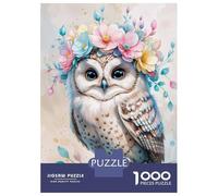 Puzzle pour Adolescents 1000 Pièces Owl with Flower Crown Watercolor Puzzles pour Adultes Jeu Manuel Améliore La Mémoire Interaction Parent-Enfant 52x38cm/1000pcs