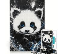 Puzzle pour Adolescents 1000 pièces Panda aux Yeux Bleus,décor étoilé,Bords Nets,Jeu de Concentration Amusant,Moment de détente,Cadeau de Noël apaisant (38x26cm)