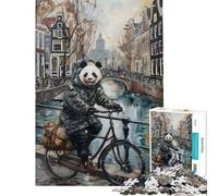 Puzzle pour Adolescents 1000 pièces Panda Bicycle Amsterdam Puzzle Adulte à Monter soi-même Jeu de Course de Vitesse Difficile et Stimulant (Taille 38x52cm)