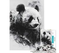 Puzzle pour Adolescents 1000 pièces Panda Double Exposition Lune Aide Le Cerveau en Action Jeu de Construction Amusant pour Toute la Famille À partir de 14 Ans (38x52cm)