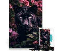 Puzzle pour Adolescents 1000 pièces Panthère Noire en Fleurs,Assemblage sans Couture,Jeu créatif,Divertissement pour Les Moments de détente,Cadeau de Noël (38x52cm)