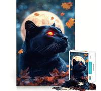 Puzzle pour Adolescents 1000 pièces Panthère Noire sous la Pleine Lune,Illustration aux Bords précis,Jeu de Concentration, pour des Moments de détente,Illustration de Noël (38x26cm)