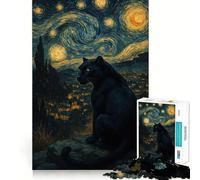 Puzzle pour Adolescents 1000 pièces Panthère Noire sous Un Ciel étoilé Jeu d'art sans Couture,activité créative,Jeu de détente,Cadeau de Noël (38x52cm)
