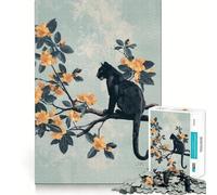 Puzzle pour Adolescents 1000 pièces Panthère Noire sur Branche Fleurie,Bords travaillés,Jeu de Concentration,Divertissement pour Les Moments de détente,Cadeau Artistique de Noël (38x26cm)