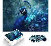 Puzzle pour Adolescents 1000 pièces Paon majestueux Entraînez Votre Cerveau et Vos Mains avec Affiche et Feuille de Questions correspondantes 52x38cm