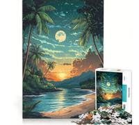 Puzzle pour Adolescents 1000 pièces Paradis Tropical au Coucher du Soleil Jeu Manuel idéal pour Passer Le Temps Pendant Les Vacances avec Poster Assorti et Feuille de Questions 38x52cm