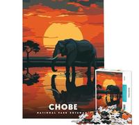 Puzzle pour adolescents 1000 pièces Parc national de Chobe Botswana Éléphant au coucher du soleil Jeu éducatif pour un défi ludique et des idées cadeaux Course de vitesse manuelle (Dimensions 75x50cm)