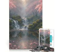 Puzzle pour Adolescents 1000 pièces Paysage de Cascade et de Fleurs de Cerisier Bords impeccables Jeu de réflexion Amusant Moments de détente Décoration de Noël (38x26cm)