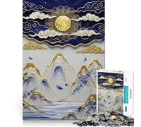Puzzle pour Adolescents 1000 pièces Paysage de Montagne Bleu et Or,Bords Nets,Jeu de Concentration,Cadeau,Jeu pour Passer Un Moment agréable,Illustration de Noël (38x26cm)