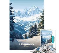 Puzzle pour Adolescents 1000 pièces Paysage de Montagne de Chamonix Activités Amusantes à la Maison décoration Jeux pour Les 14 Ans et Plus (38x52cm)