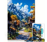 Puzzle pour Adolescents 1000 pièces Paysage de Montagne et Village d'automne Découpe de qualité supérieure Jeu Amusant et Intelligent Cadeau Facile à Jouer Pièce Artistique de Noël (50x75cm)