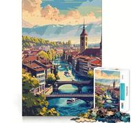 Puzzle pour Adolescents 1000 pièces Paysage Urbain de Berne en Suisse Pièces aux découpes nettes Jeu Intelligent Cadeau Temps Libre Jeu Scène de Noël Art (38x52cm)