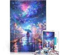 Puzzle pour Adolescents 1000 pièces Paysage Urbain Nocturne pluvieux Casse-tête pour avec Affiche et Feuille de Questions correspondantes 50x70cm