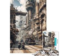 Puzzle pour Adolescents 1000 pièces Paysage Urbain Steampunk avec Trains et Personnages Puzzle pour Adultes Jeu Manuel Défi Difficile Activités Amusantes à la Maison (Dimensions 38x26cm)