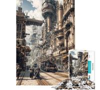 Puzzle pour Adolescents 1000 pièces Paysage Urbain Steampunk avec Trains et Personnages Puzzles pour Adultes Jeux de Famille Défi Difficile Cadeau d'anniversaire et Cadeau Unique (Dimensions 50x75cm)
