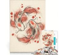 Puzzle pour Adolescents 1000 pièces Peinture Aquarelle de Poissons Koi Jouet éducatif améliore la mémoire avec Poster et fiche de Questions-réponses Assortis 38x26cm