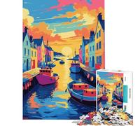 Puzzle pour Adolescents 1000 pièces Peinture colorée d'une scène Portuaire Jeu Manuel pour Un Jeu éducatif Stimulant Un pour développer l'analyse et la logique (Dimensions 38x26cm)